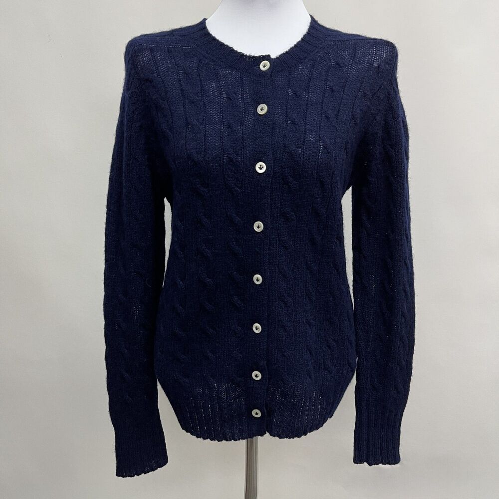 Vintage L. L. Bean Cardigan Sweater Small Medium Blue 100% Pure‎ Shetland Wool